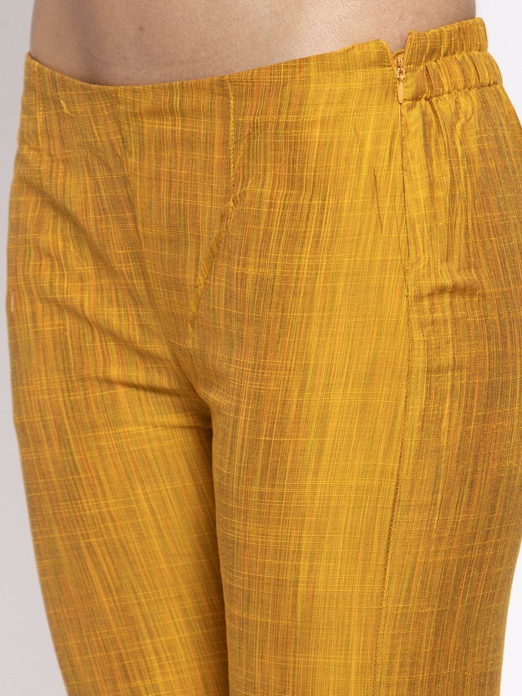 Jompers Women Yellow Self-Striped Kurta with Trousers | Grocsy