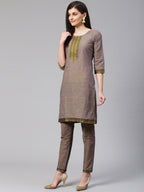 Jompers Women Grey Yoke Design Kurta with Trousers | Grocsy