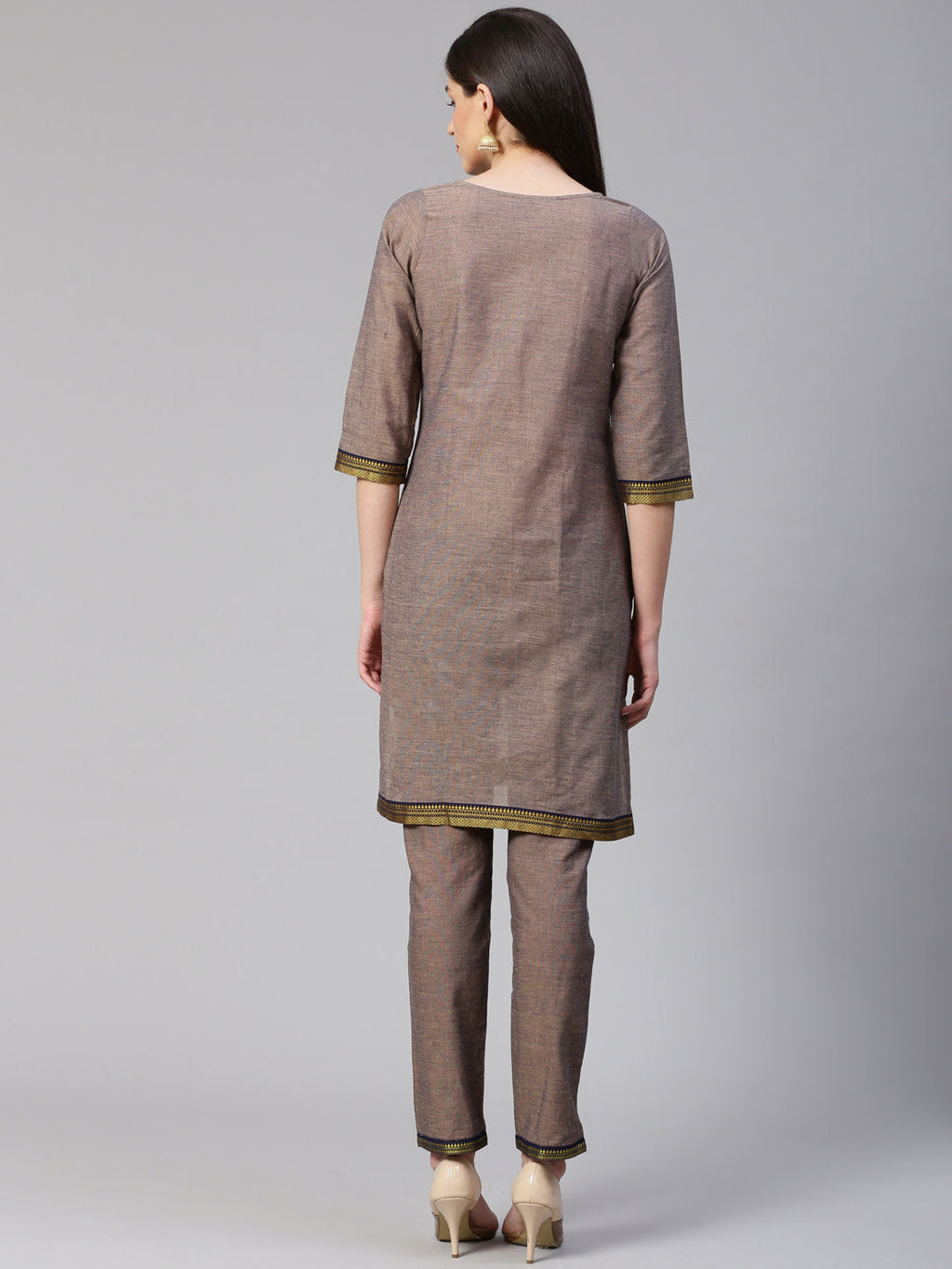 Jompers Women Grey Yoke Design Kurta with Trousers | Grocsy