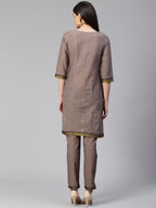Jompers Women Grey Yoke Design Kurta with Trousers | Grocsy