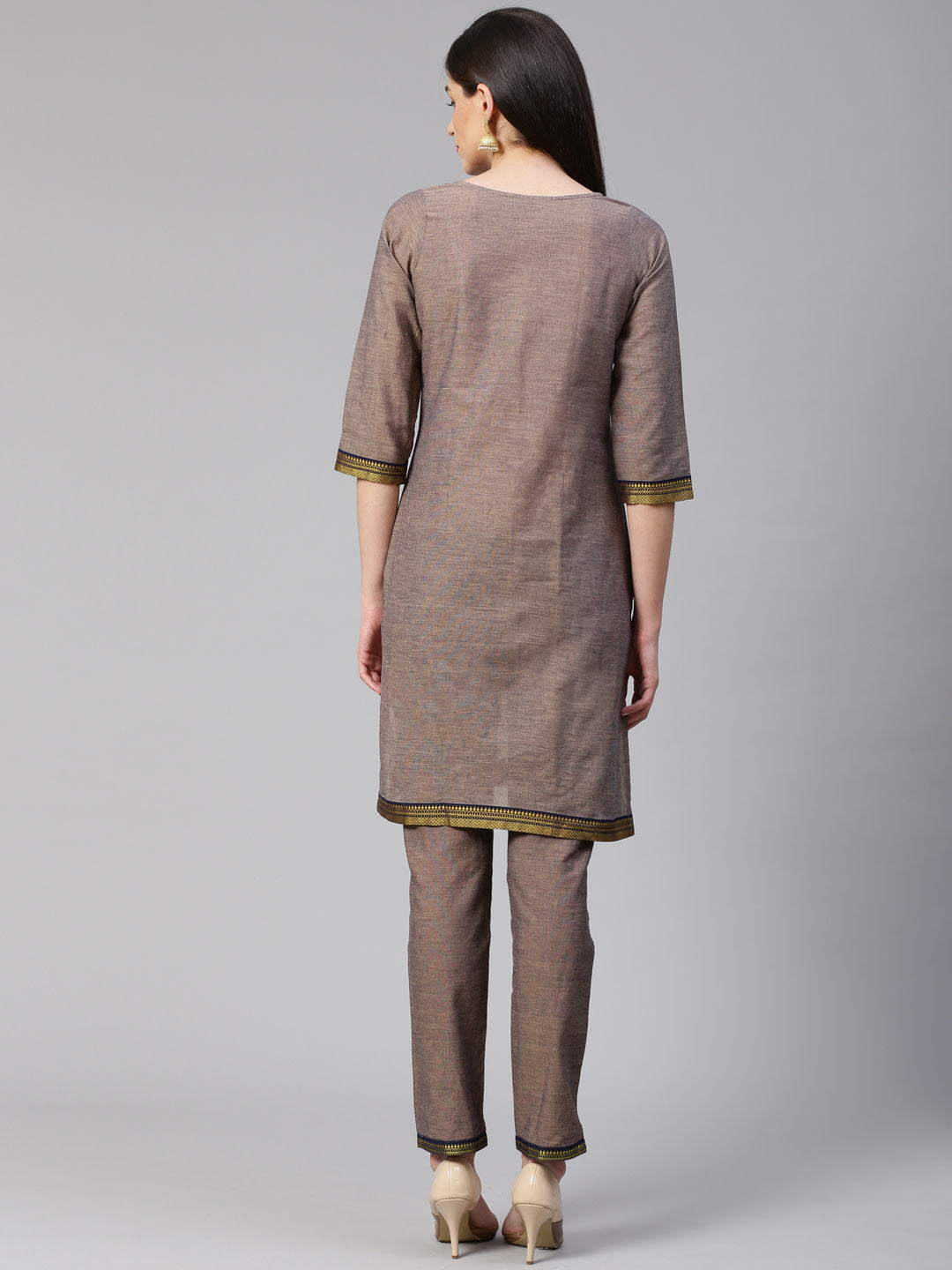 Jompers Women Grey Yoke Design Kurta with Trousers | Grocsy