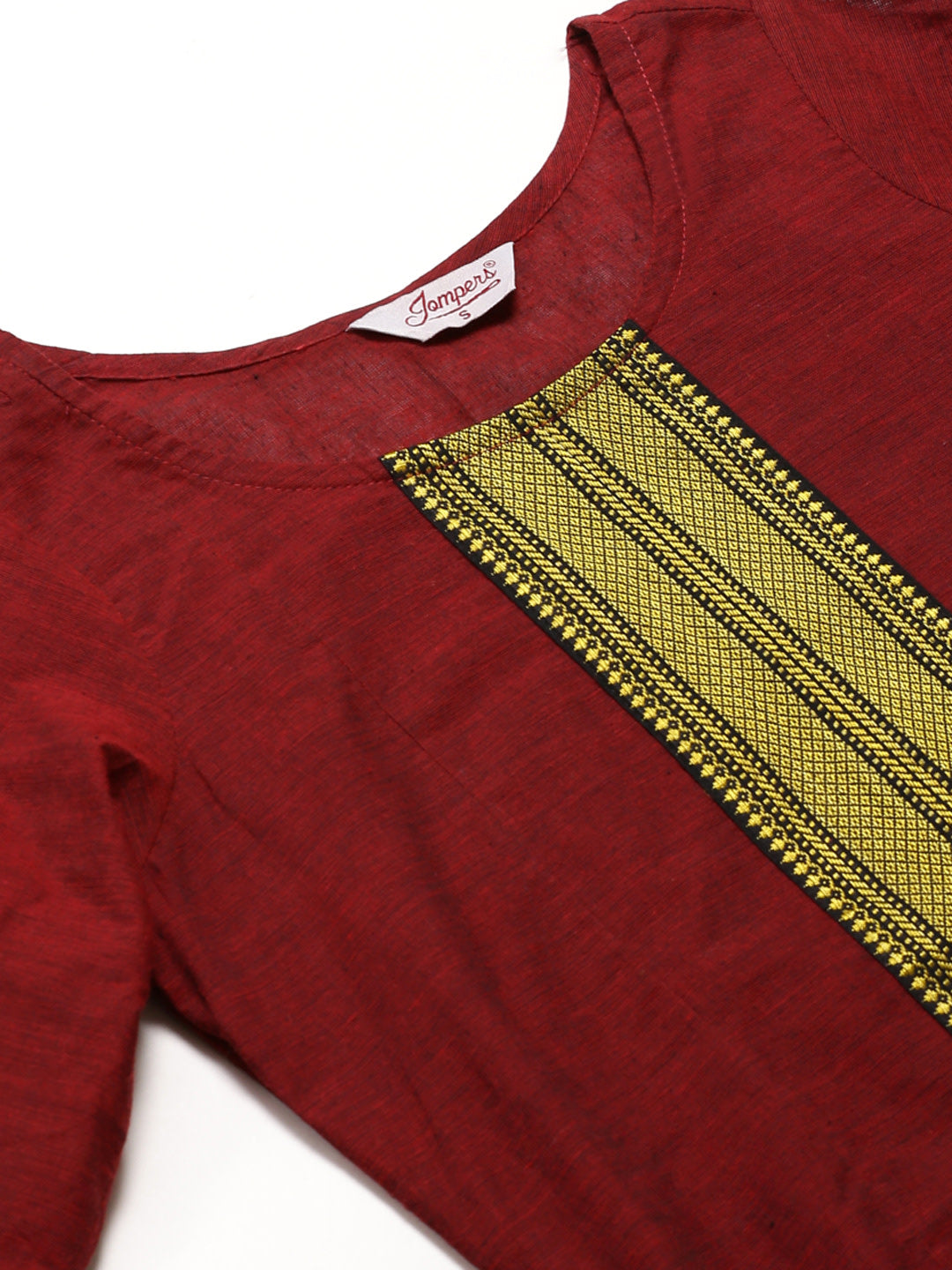 Jompers Women Maroon Yoke Design Kurta with Trousers | Grocsy