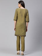Jompers Women Mustard Yoke Design Kurta with Trousers | Grocsy