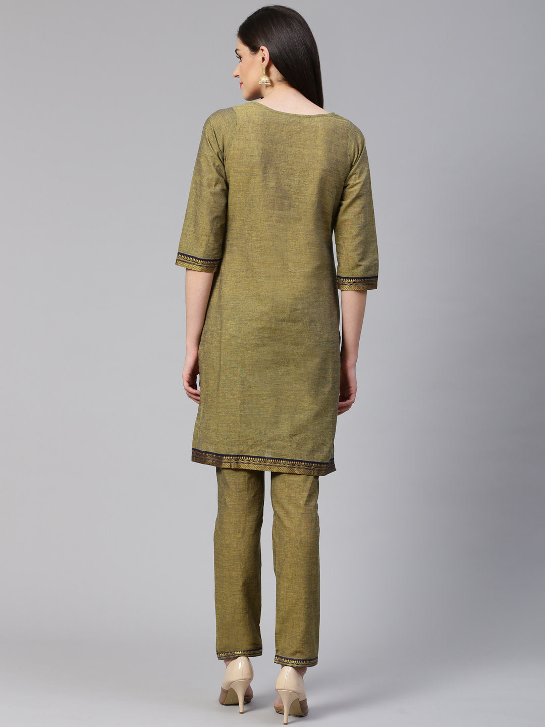 Jompers Women Mustard Yoke Design Kurta with Trousers | Grocsy