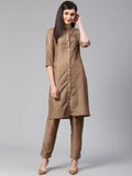 Jompers Women Brown Embroidered Solid Kurta with Trousers | Grocsy