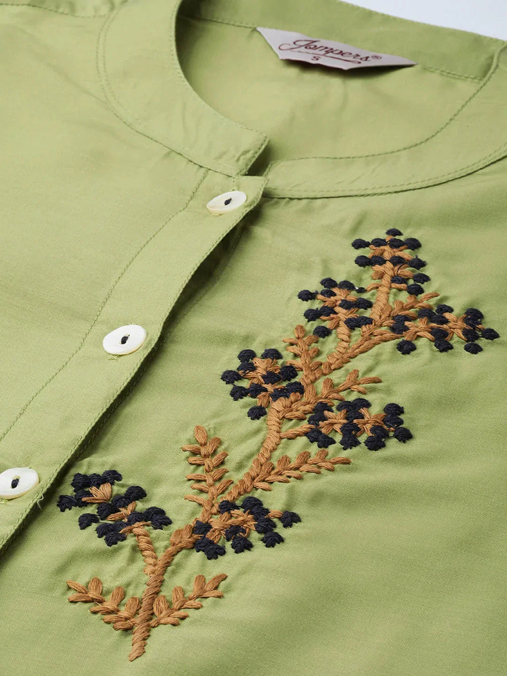 Jompers Women's Green Embroidered Detail Kurta with Trousers | Grocsy