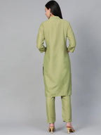 Jompers Women's Green Embroidered Detail Kurta with Trousers | Grocsy