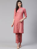 Jompers Women Pink Embroidered Solid Kurta with Trousers | Grocsy