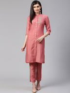 Jompers Women Pink Embroidered Solid Kurta with Trousers | Grocsy