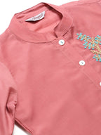 Jompers Women Pink Embroidered Solid Kurta with Trousers | Grocsy