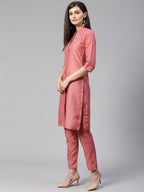 Jompers Women Pink Embroidered Solid Kurta with Trousers | Grocsy