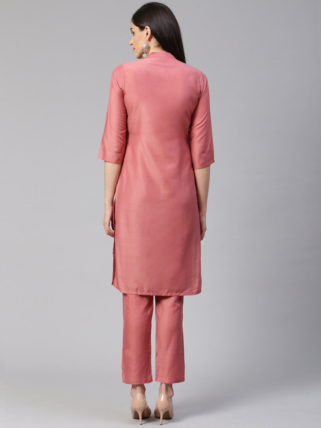 Jompers Women Pink Embroidered Solid Kurta with Trousers | Grocsy