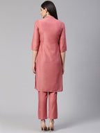Jompers Women Pink Embroidered Solid Kurta with Trousers | Grocsy