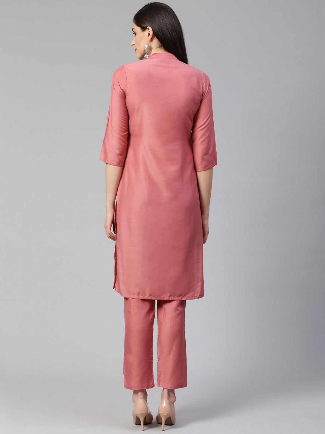 Jompers Women Pink Embroidered Solid Kurta with Trousers | Grocsy