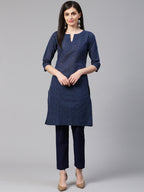Jompers Women Blue Printed Kurta with Trousers | Grocsy