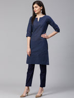 Jompers Women Blue Printed Kurta with Trousers | Grocsy