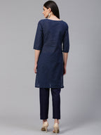 Jompers Women Blue Printed Kurta with Trousers | Grocsy