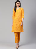 Jompers Women Yellow Printed Kurta with Trousers | Grocsy