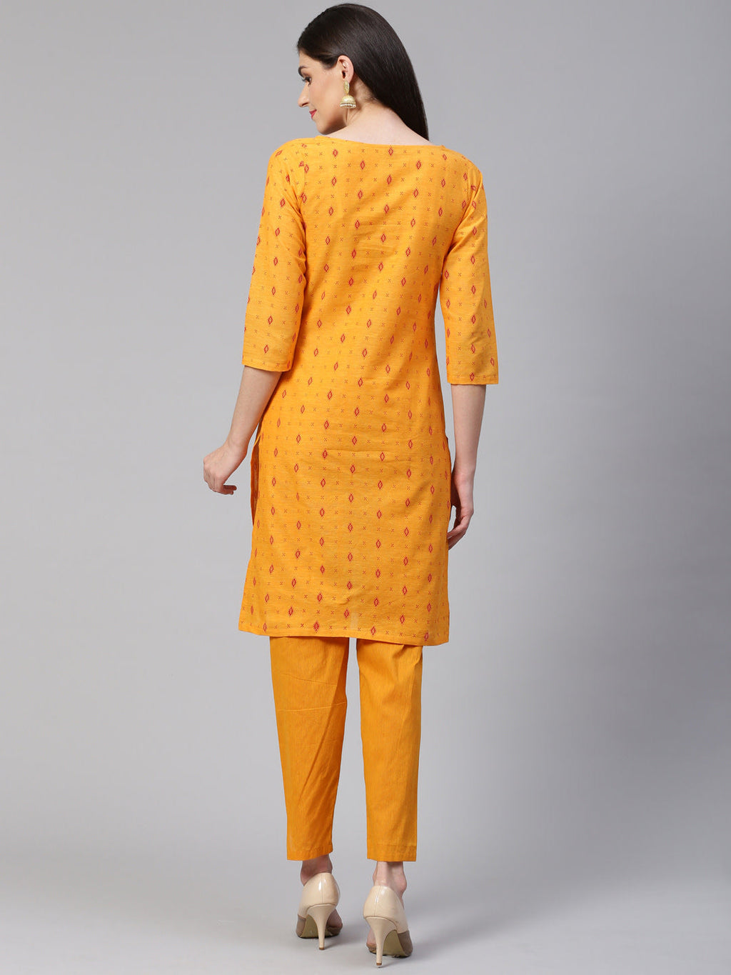 Jompers Women Yellow Printed Kurta with Trousers | Grocsy