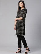 Jompers Women Black and Beige Printed Kurta with Trousers | Grocsy