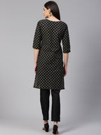 Jompers Women Black and Beige Printed Kurta with Trousers | Grocsy