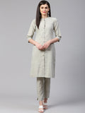 Jompers Women Grey Woven Design Kurta with Trousers | Grocsy