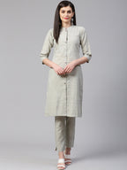 Jompers Women Grey Woven Design Kurta with Trousers | Grocsy