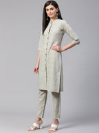 Jompers Women Grey Woven Design Kurta with Trousers | Grocsy