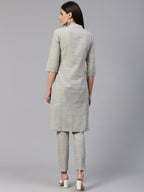 Jompers Women Grey Woven Design Kurta with Trousers | Grocsy