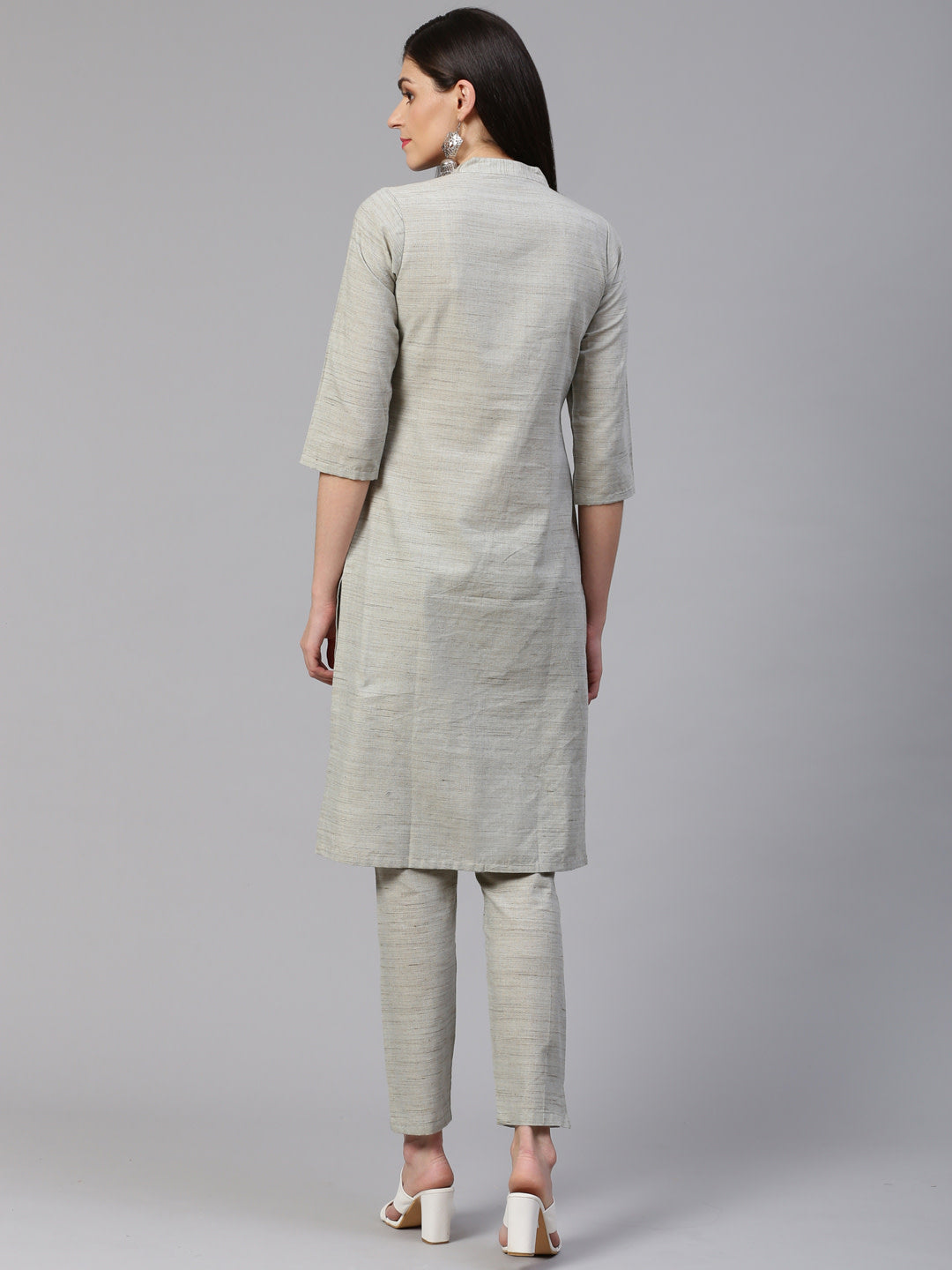 Jompers Women Grey Woven Design Kurta with Trousers | Grocsy