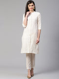 Jompers Women Off-White Woven Design Kurta with Trousers | Grocsy