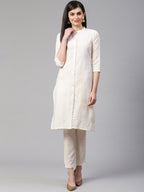 Jompers Women Off-White Woven Design Kurta with Trousers | Grocsy