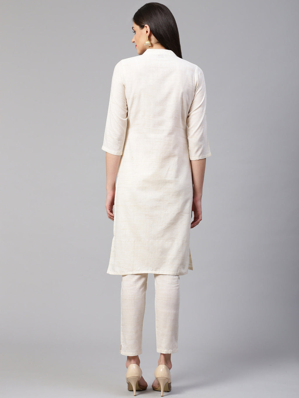Jompers Women Off-White Woven Design Kurta with Trousers | Grocsy