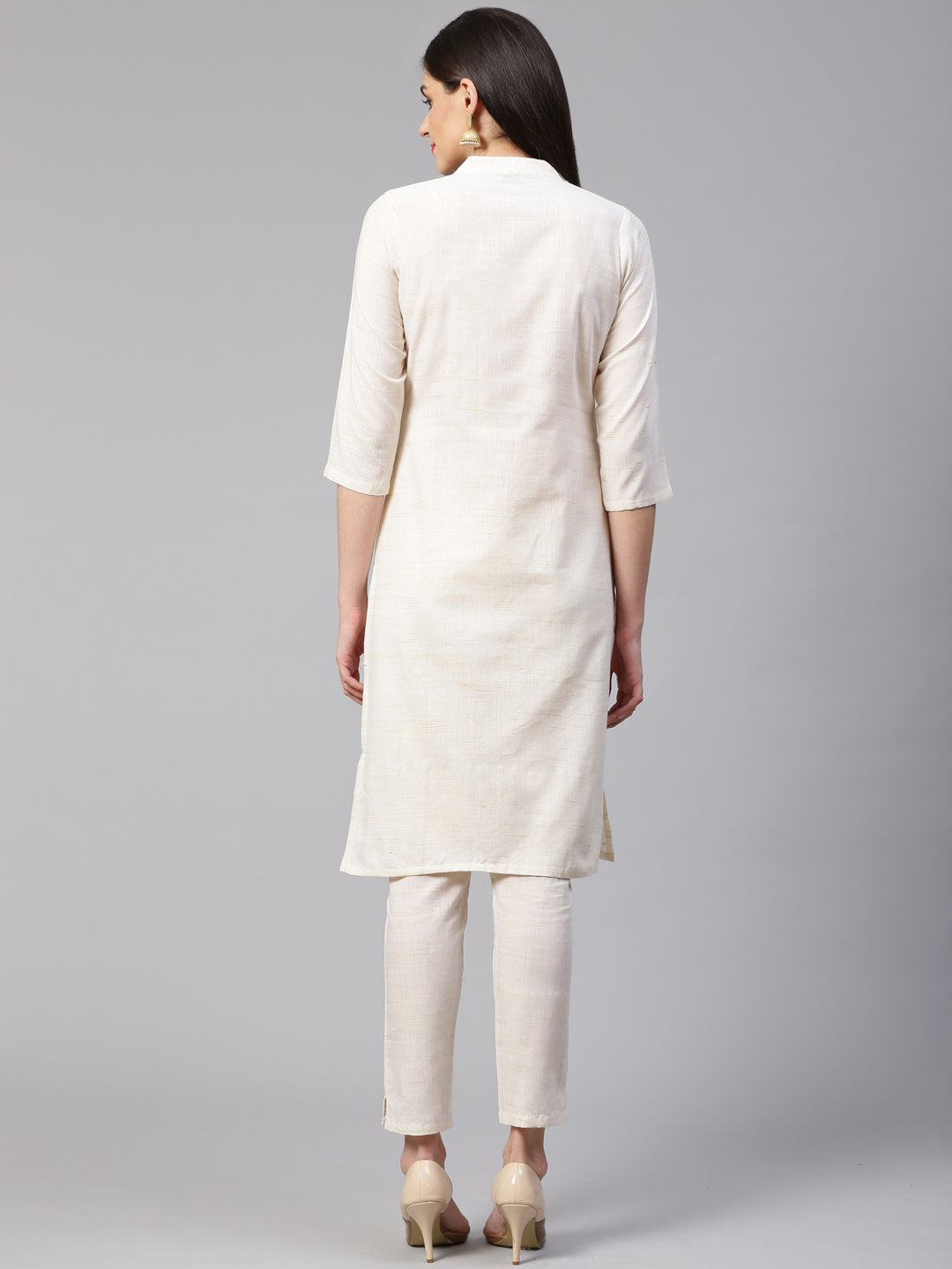 Jompers Women Off-White Woven Design Kurta with Trousers | Grocsy