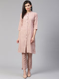 Jompers Women Pink Woven Design Kurta with Trousers | Grocsy