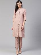 Jompers Women Pink Woven Design Kurta with Trousers | Grocsy