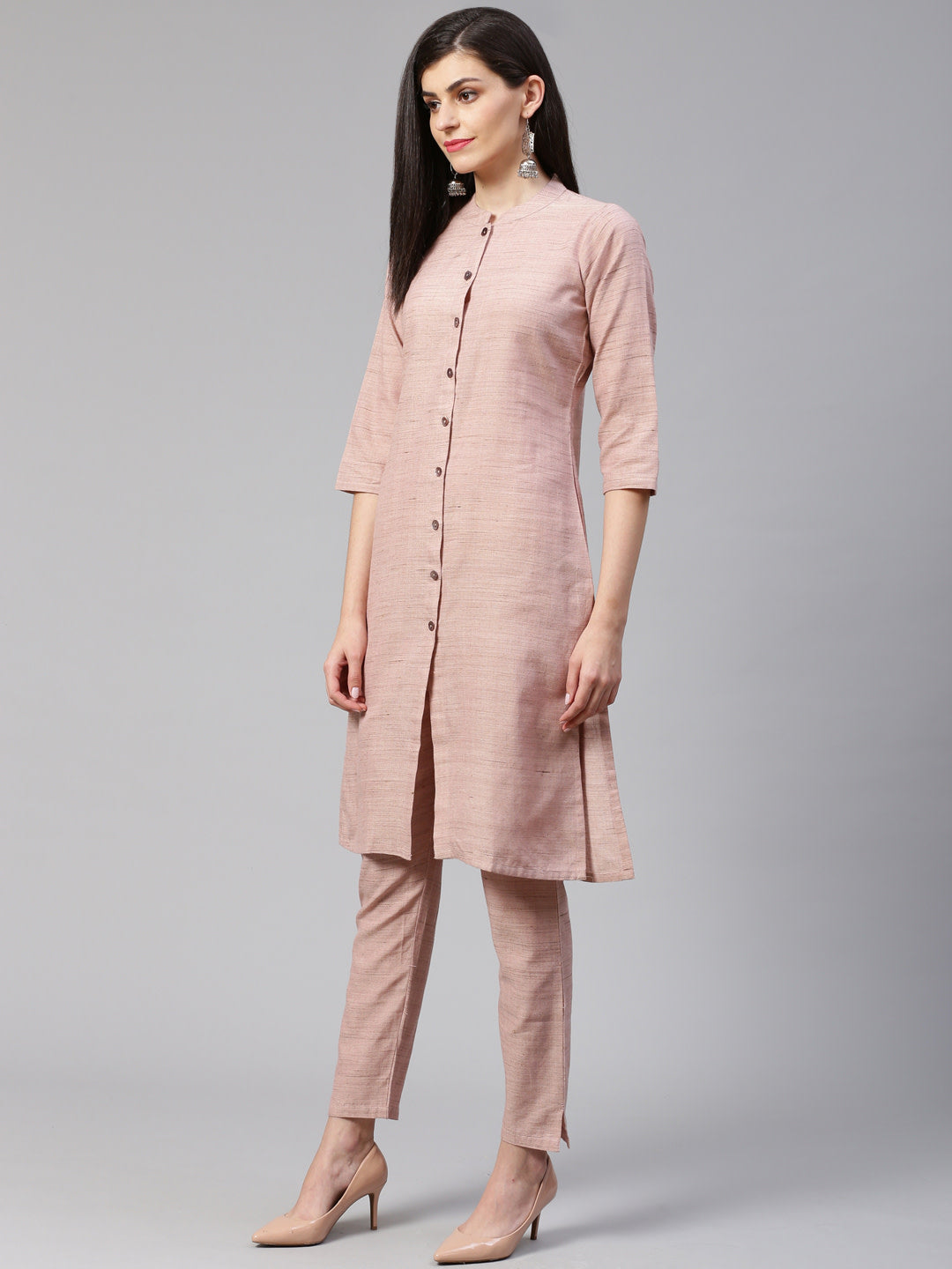 Jompers Women Pink Woven Design Kurta with Trousers | Grocsy