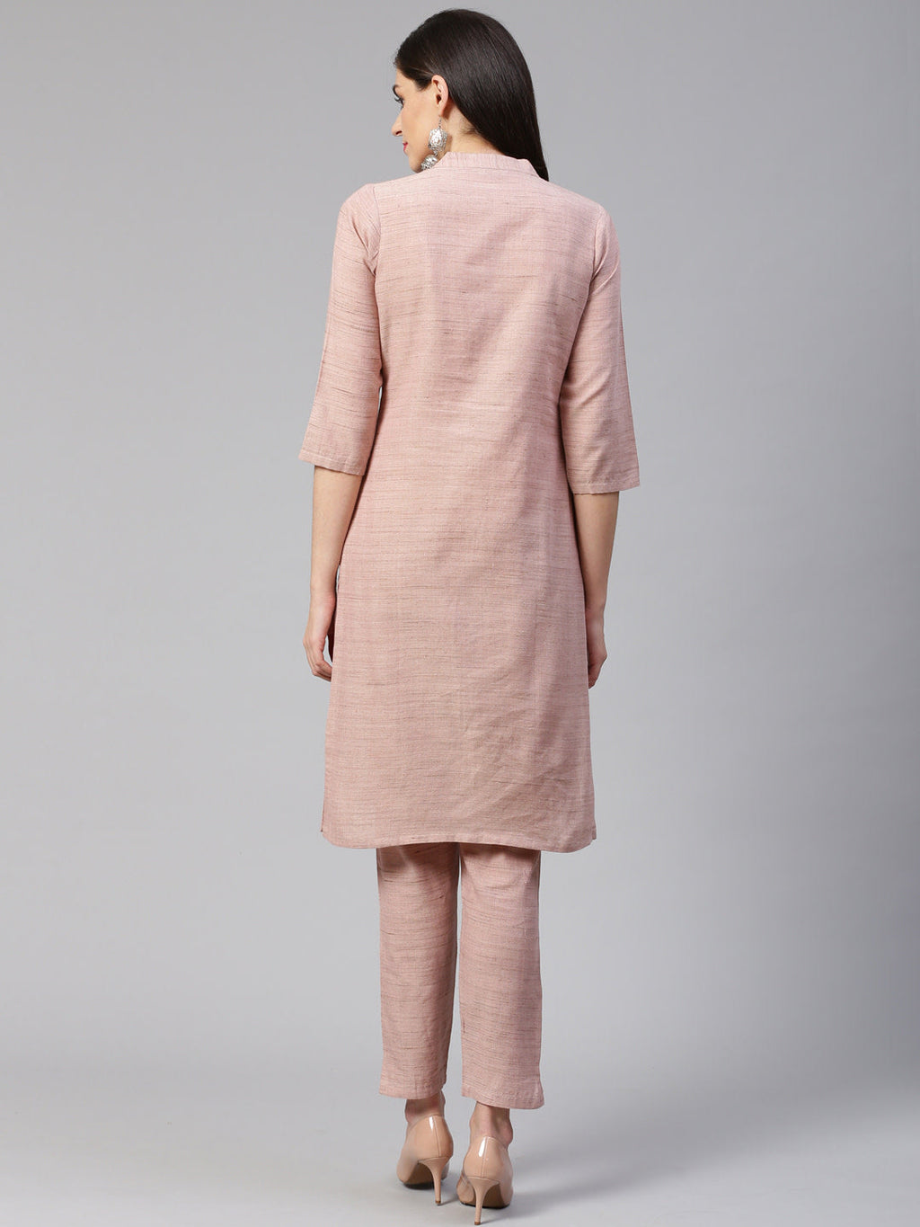 Jompers Women Pink Woven Design Kurta with Trousers | Grocsy