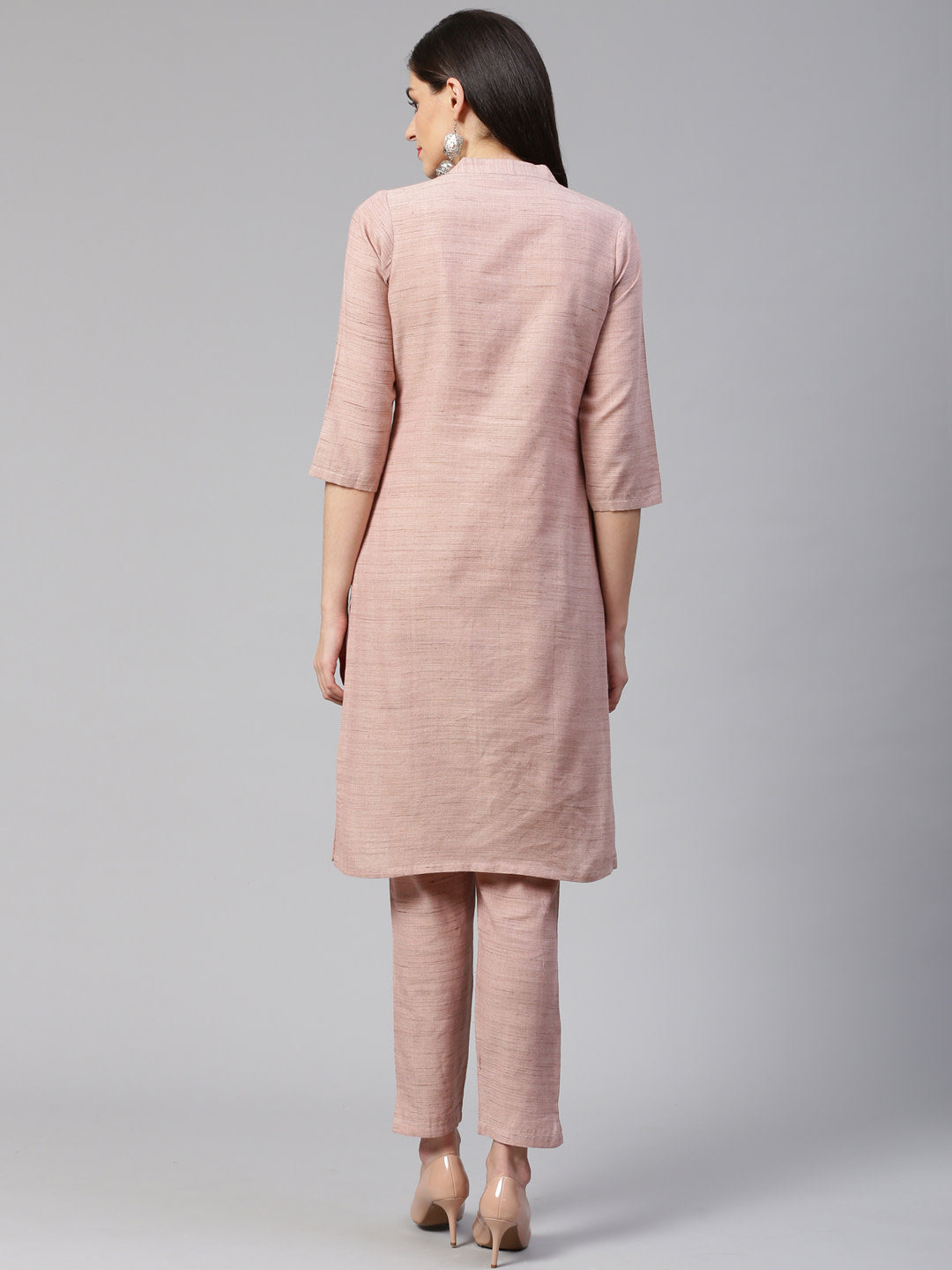 Jompers Women Pink Woven Design Kurta with Trousers | Grocsy