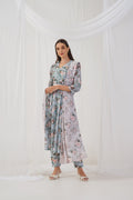 Jompers Women's Green Floral Printed Sequinned Kurta with Trousers & Dupatta & Belt | Grocsy