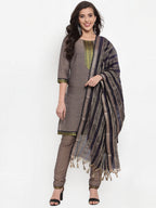 Jompers Women Grey Solid Kurta with Trousers And Dupatta | Grocsy