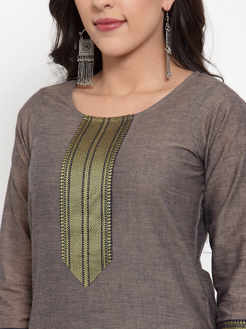 Jompers Women Grey Solid Kurta with Trousers And Dupatta | Grocsy
