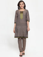 Jompers Women Grey Solid Kurta with Trousers And Dupatta | Grocsy