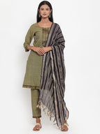 Jompers Women Mustard Solid Kurta with Trousers & Dupatta | Grocsy