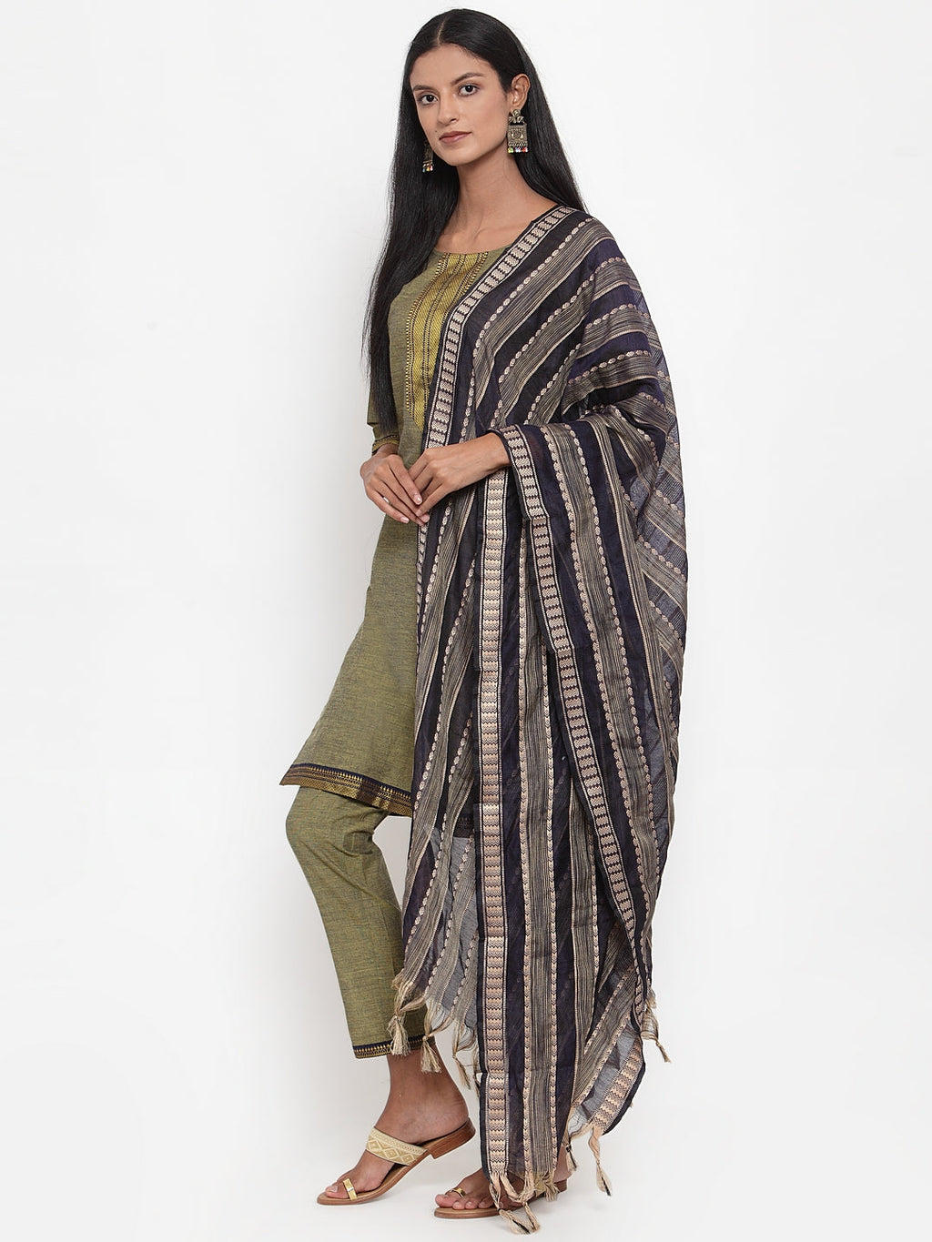 Jompers Women Mustard Solid Kurta with Trousers & Dupatta | Grocsy