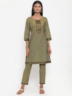 Jompers Women Mustard Solid Kurta with Trousers & Dupatta | Grocsy