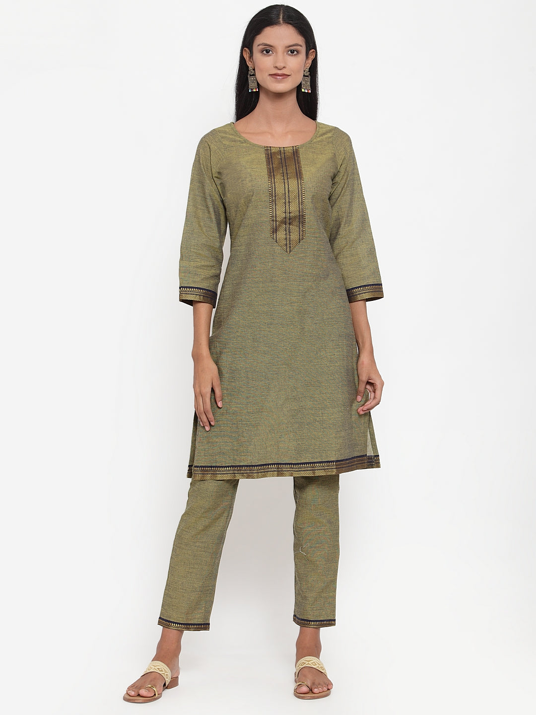 Jompers Women Mustard Solid Kurta with Trousers & Dupatta | Grocsy
