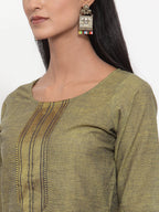Jompers Women Mustard Solid Kurta with Trousers & Dupatta | Grocsy
