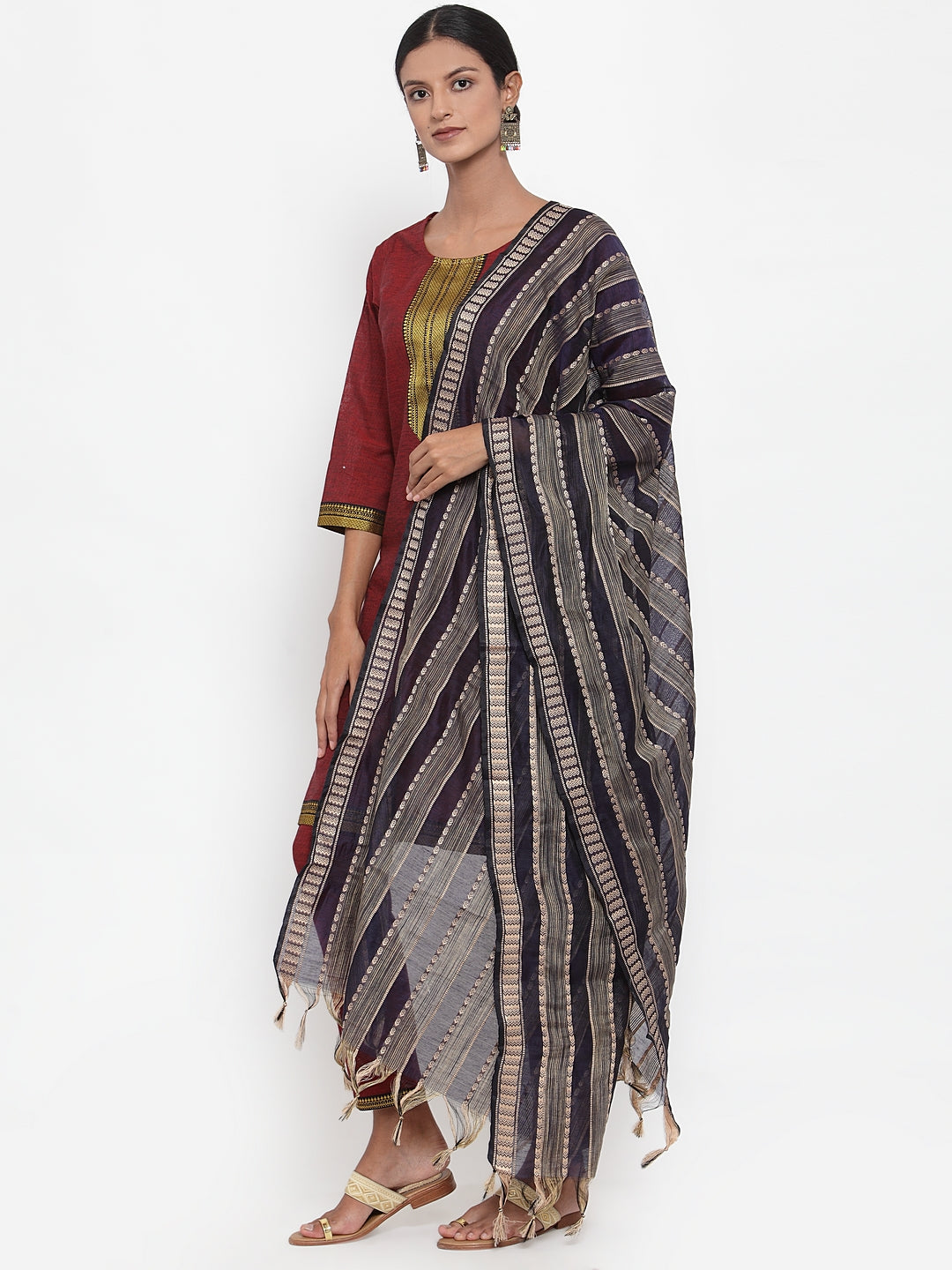 Jompers Women Maroon Solid Kurta with Trousers & Dupatta | Grocsy
