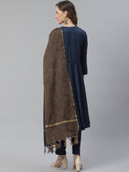 Jompers Women Navy Blue & Charcoal Grey Self Design Kurta with Trousers & Dupatta | Grocsy